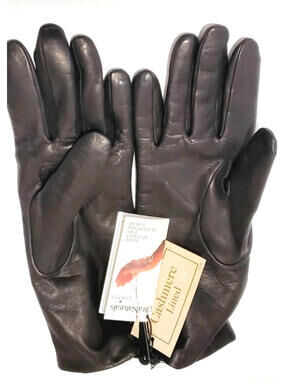 Vintage Fownes Black Leather Gloves Cashmere Lined Size 8 New With Tags